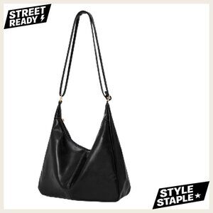 Faux Leather Hobo Tote with Adjustable Strap Foldable Crossbody Bag